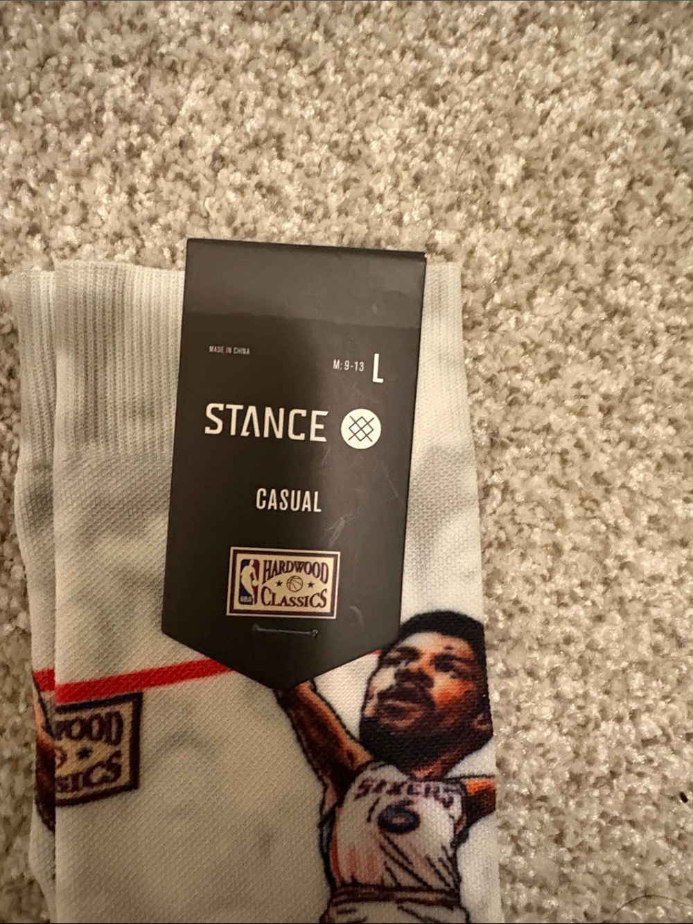 Stance 76ers Dr. J Graphic Crew Socks - size L, casual fit - Picture 2 of 6